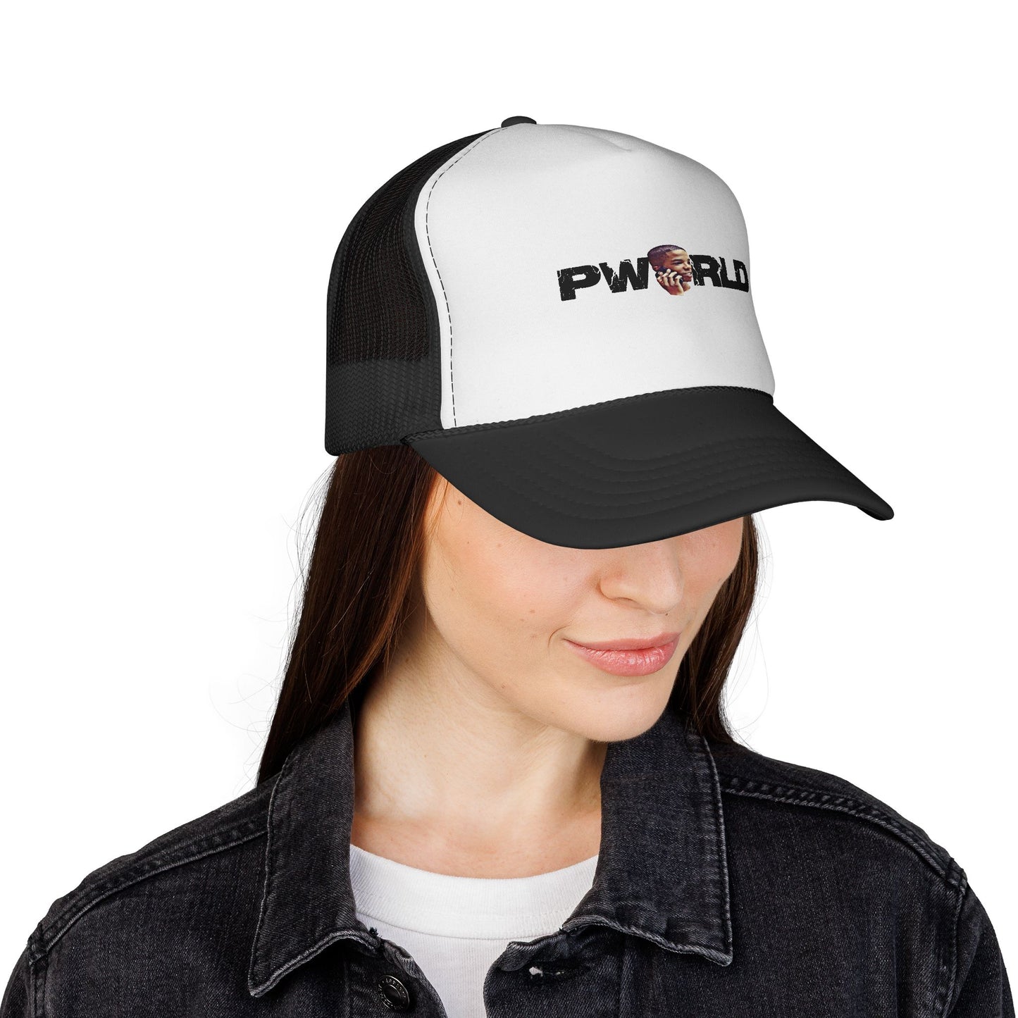 Trucker Cap — PWRLD Logo Trucker Hat with Retro Portrait