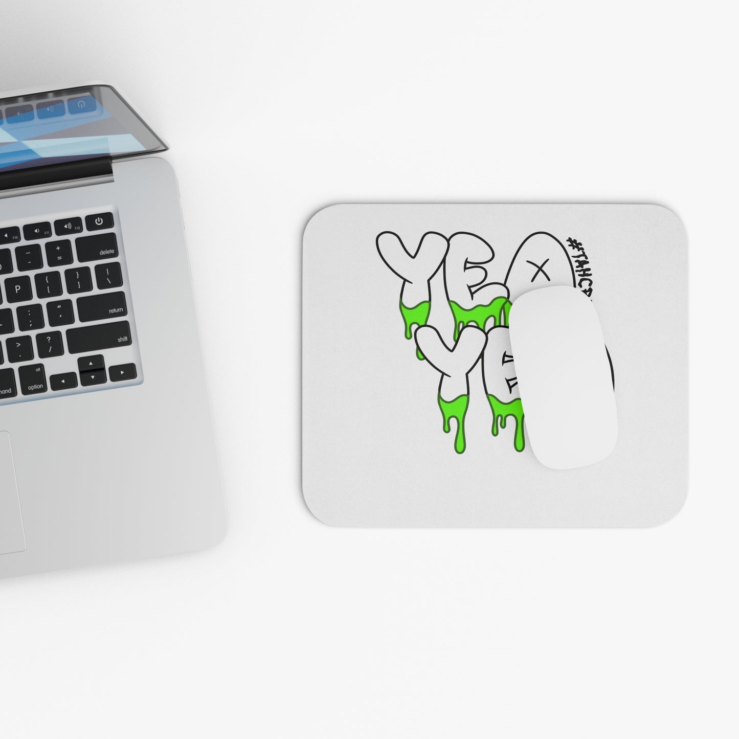 YES YEAH Drippy Green Graffiti Mouse Pad — Retro Street Art Desk Mat