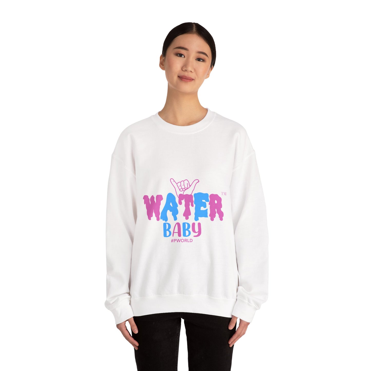 Crewneck Sweatshirt — "Water Baby" Graphic Pullover with Surf-Inspired Back Print