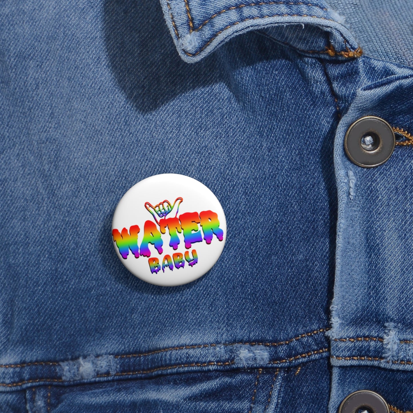 Water Baby Pin Button – Rainbow Shaka Button Badge