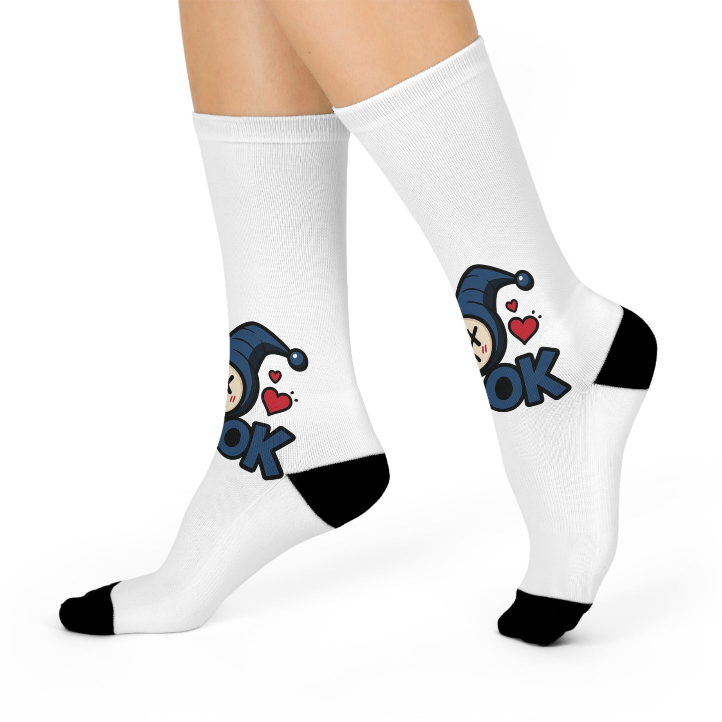 Cushioned Crew Socks — Cute Jester Character “Itz OK” Graphic