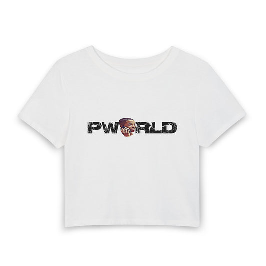 PWORLD Graphic Baby Tee — Women's Cropped Tee with Vintage Collage Logo