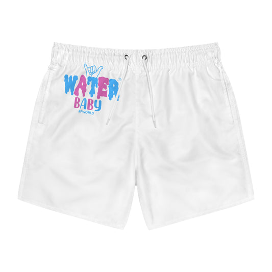 Swim Trunks — "Water Baby" Graphic Beach Shorts