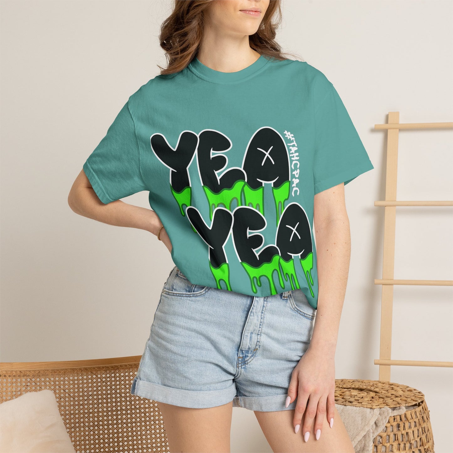 YEA YEA Graphic T‑Shirt — #TAHCPAC Back Print