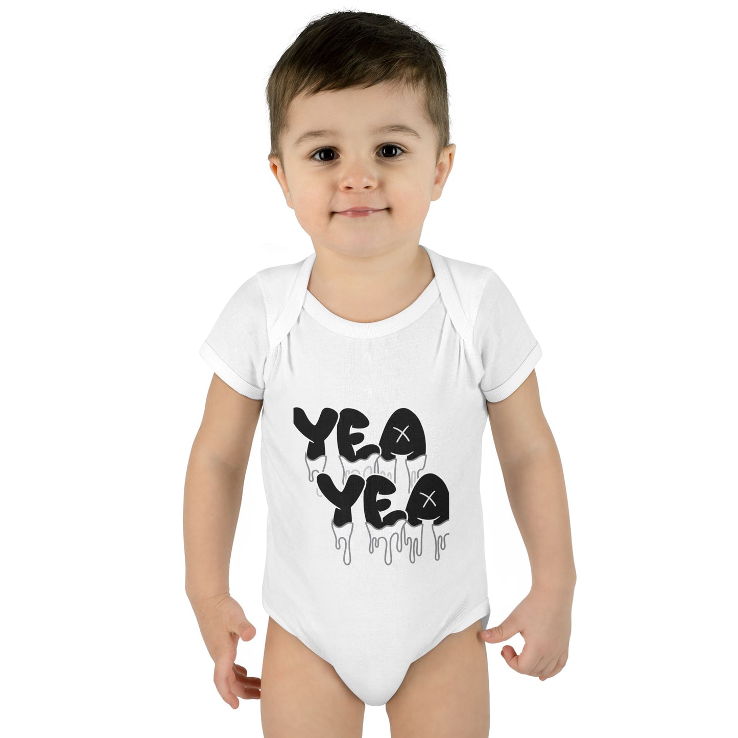 Infant Bodysuit — Playful 'Yea Yea' Drip Design with 'Kamp Water' Back Print