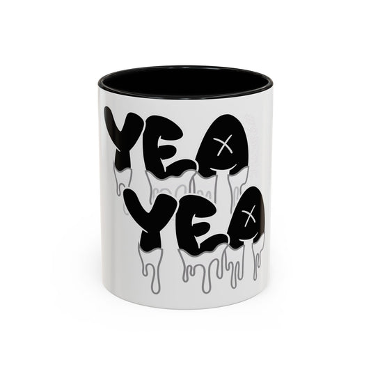 Drippy "YEA YEA" Accent Coffee Mug — Black & White Graphic Ceramic