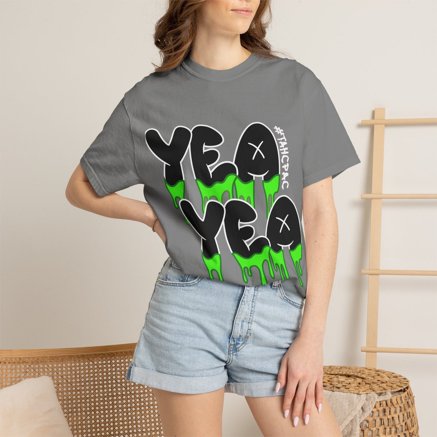 YEA YEA Graphic T‑Shirt — #TAHCPAC Back Print