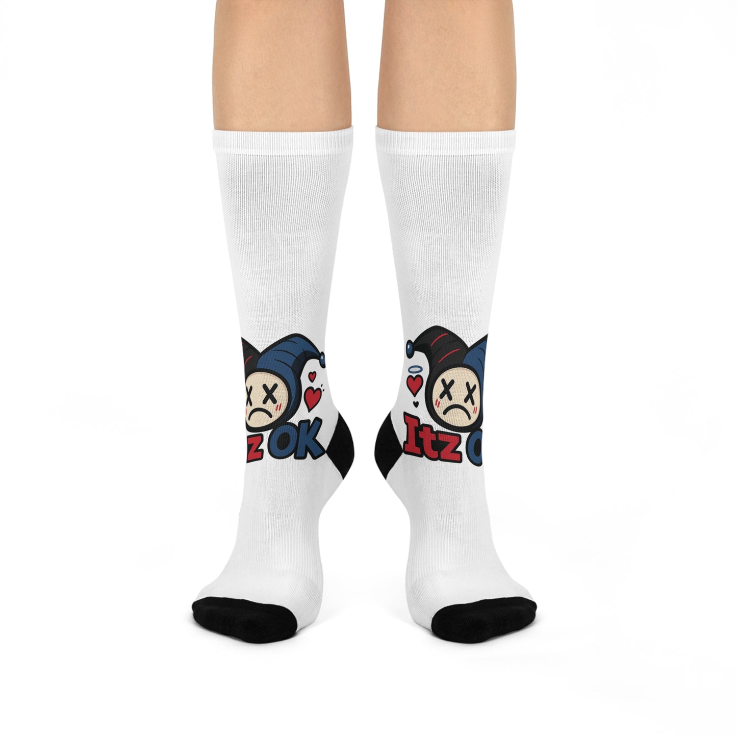 Cushioned Crew Socks — Cute Jester Character “Itz OK” Graphic