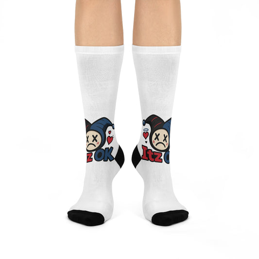 Cushioned Crew Socks — Cute Jester Character “Itz OK” Graphic