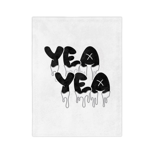 Dripping 'YEA YEA' Graphic Microfiber Blanket — Black & White Cozy Throw