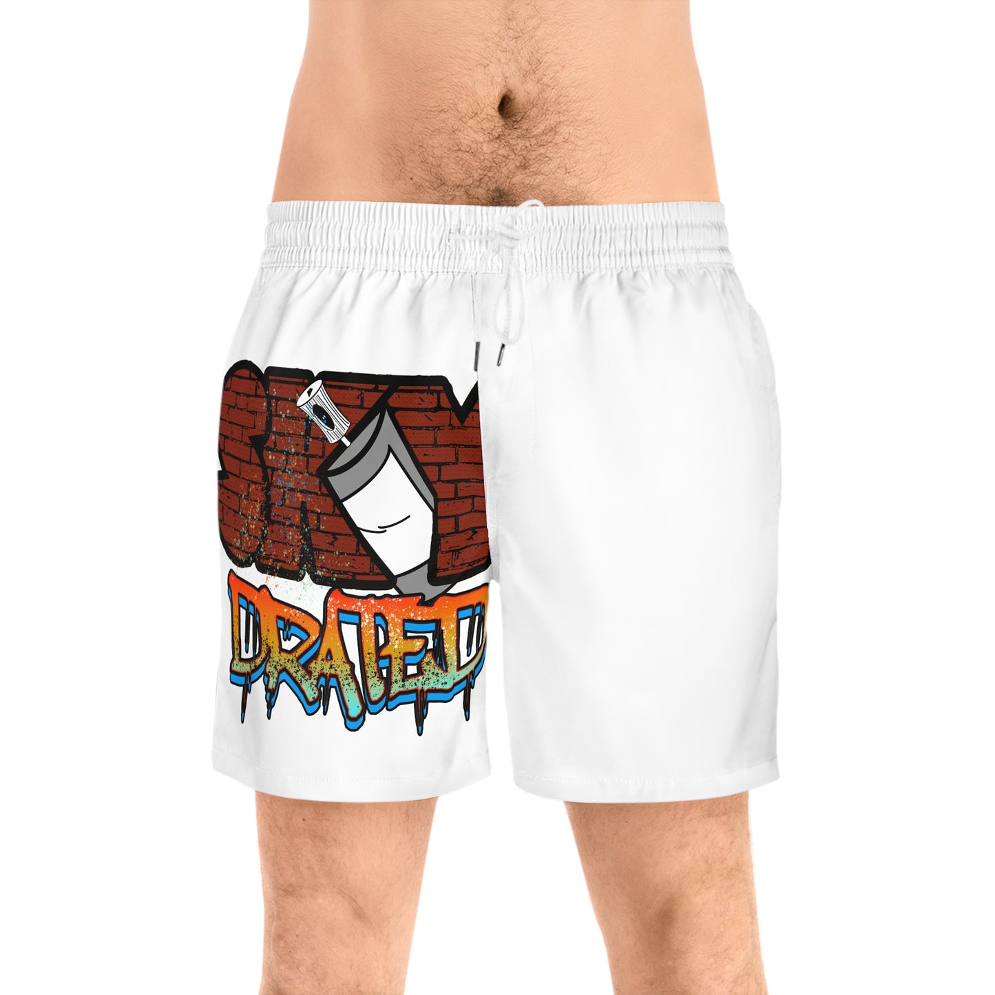 Graffiti Print Men's Swim Shorts, Stylish Beachwear, Summer Swim Trunks, Skate Inspired, Fun Pool Party Attire