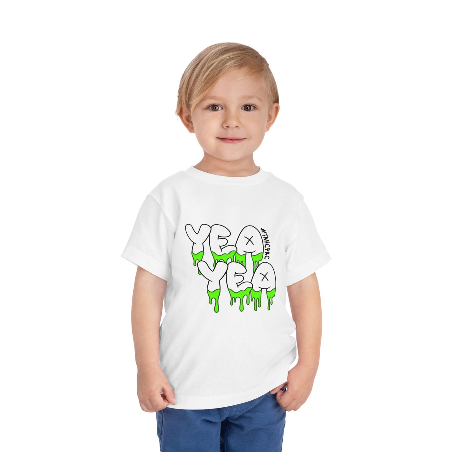 Toddler Tee — Green Drip "YEAH YEAH" Graphic | Kamp Water Logo