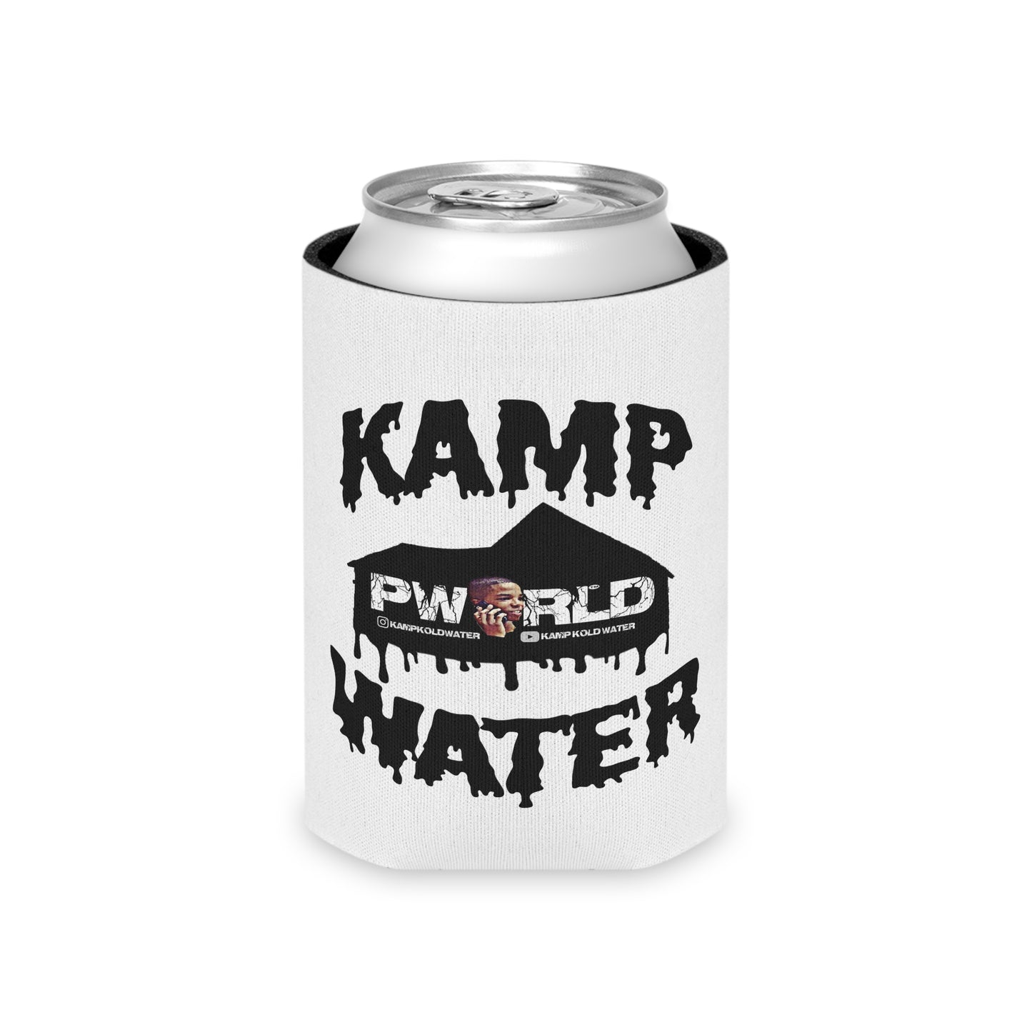 Kamp W'ater Can Cooler — Insulated Beverage Koozie with "KAMP W'ATER" Graphic