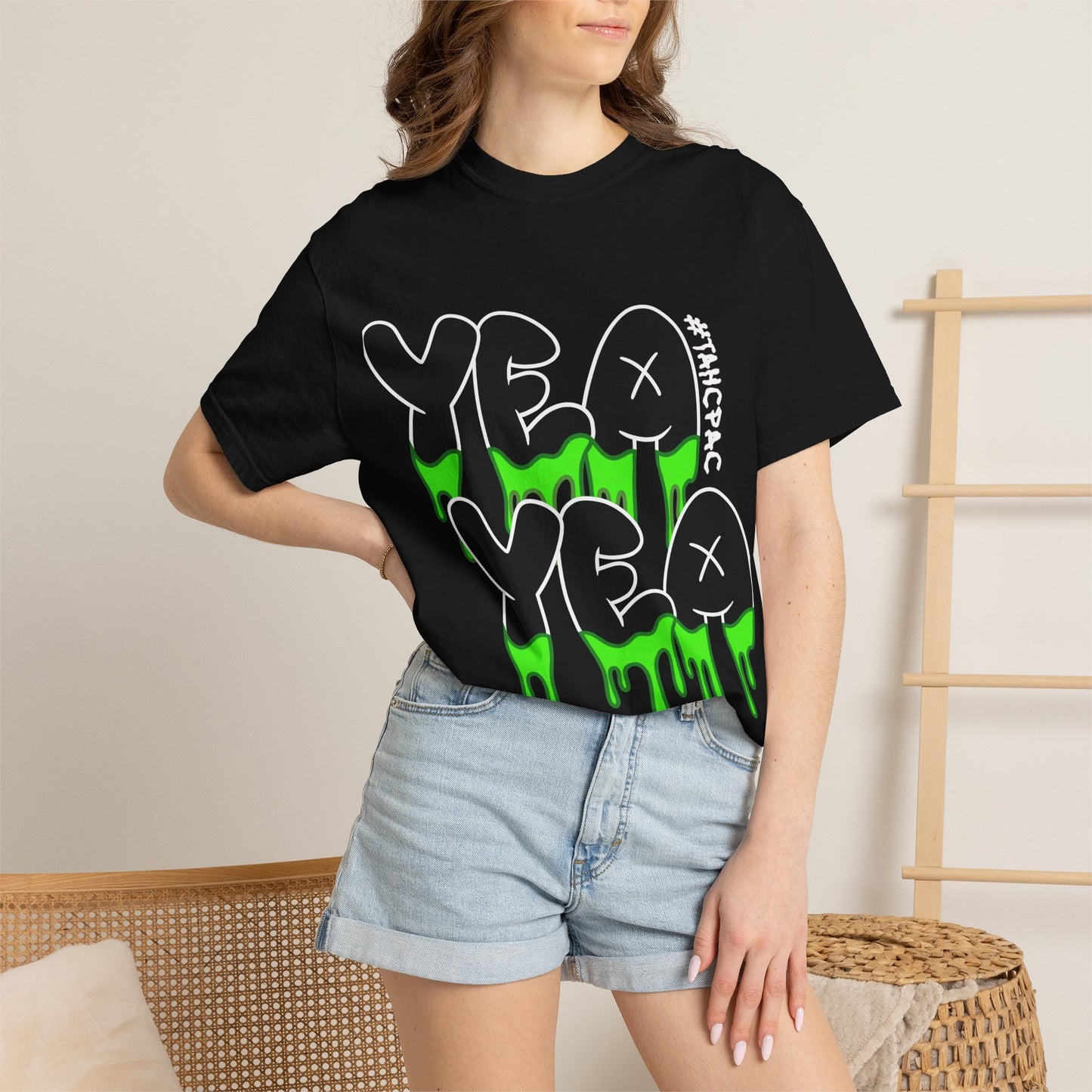 YEA YEA Graphic T‑Shirt — #TAHCPAC Back Print