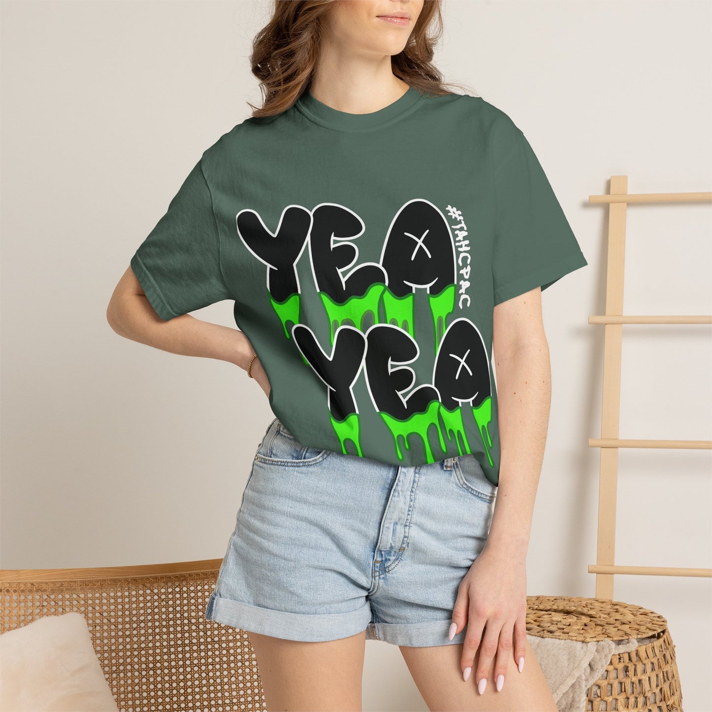 YEA YEA Graphic T‑Shirt — #TAHCPAC Back Print
