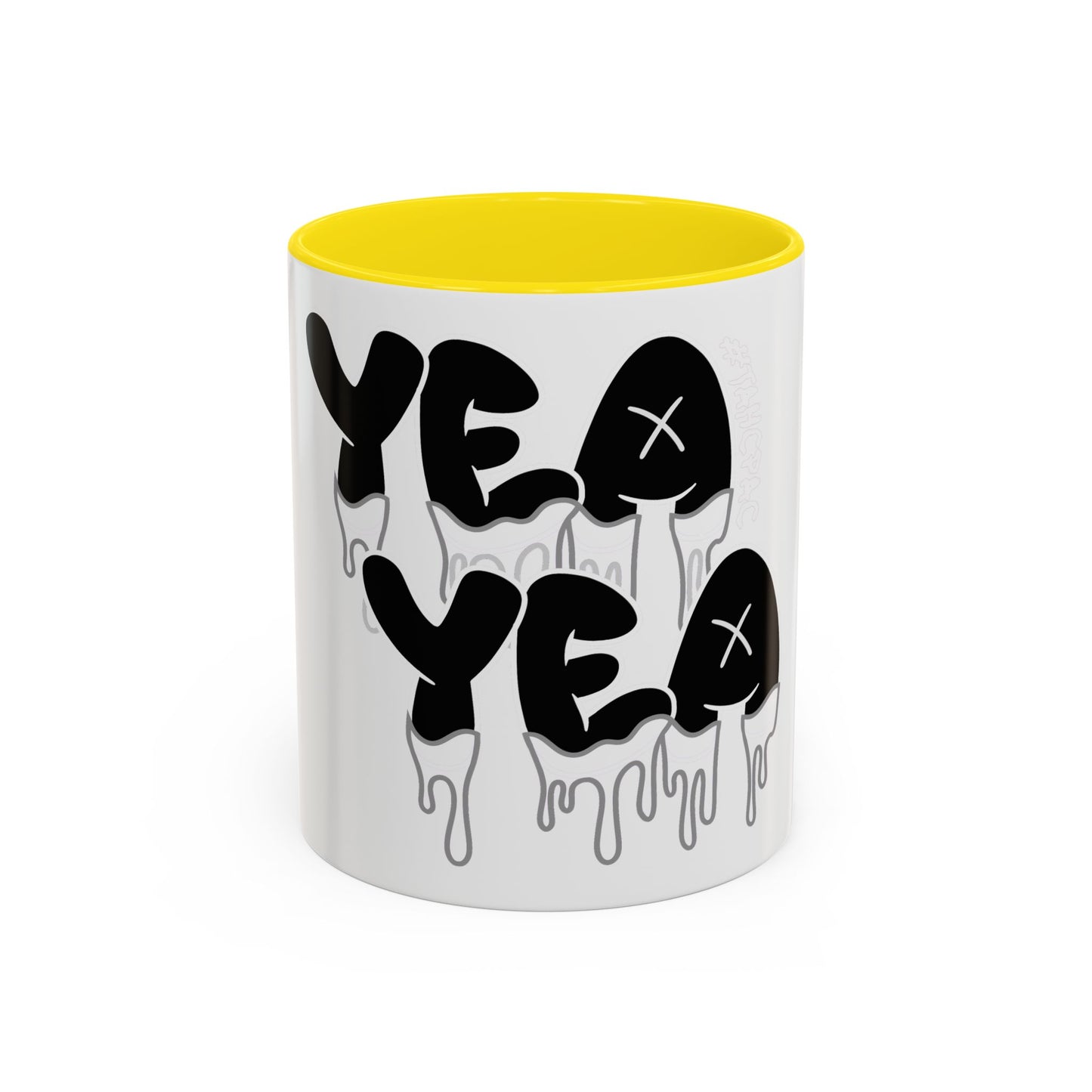 Drippy "YEA YEA" Accent Coffee Mug — Black & White Graphic Ceramic