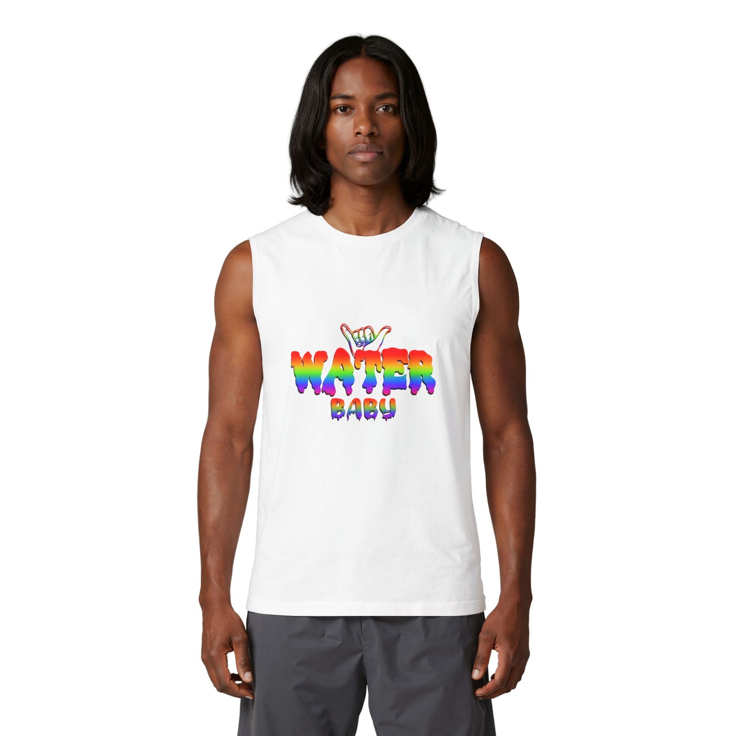 Water Baby Muscle Tank — Rainbow Surf Shaka Graphic Tank Top