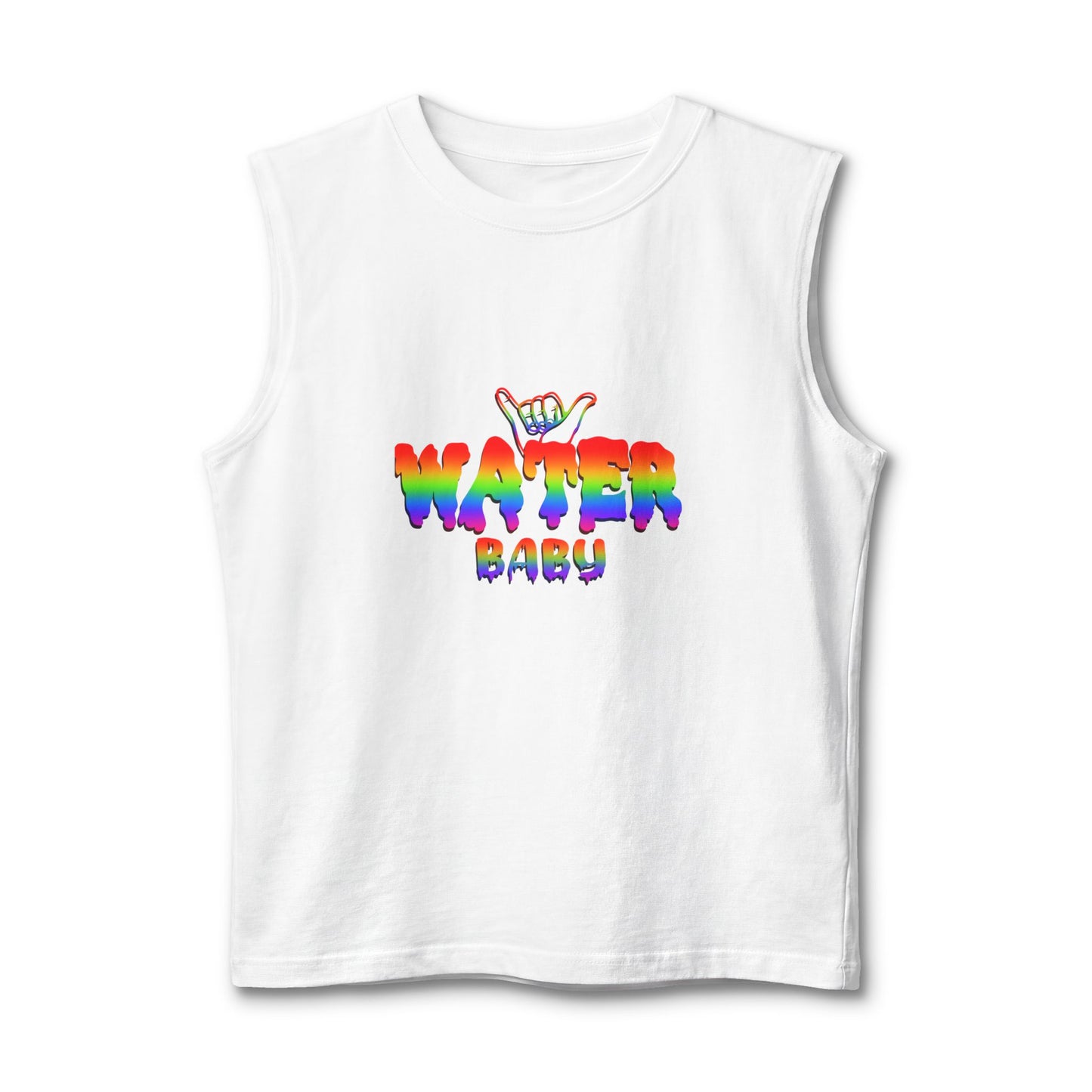 Water Baby Muscle Tank — Rainbow Surf Shaka Graphic Tank Top